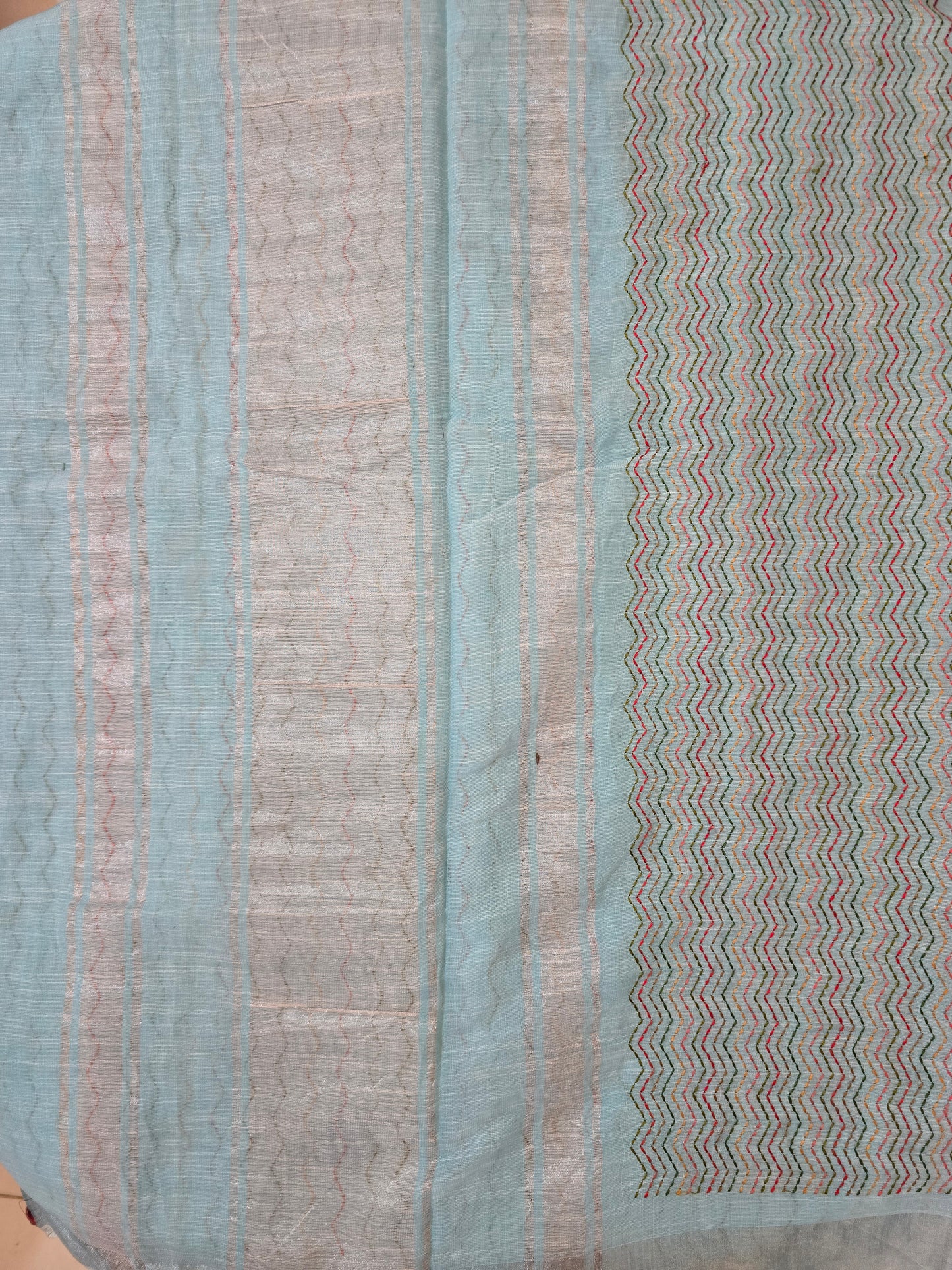 Blue Linen embroidered Saree