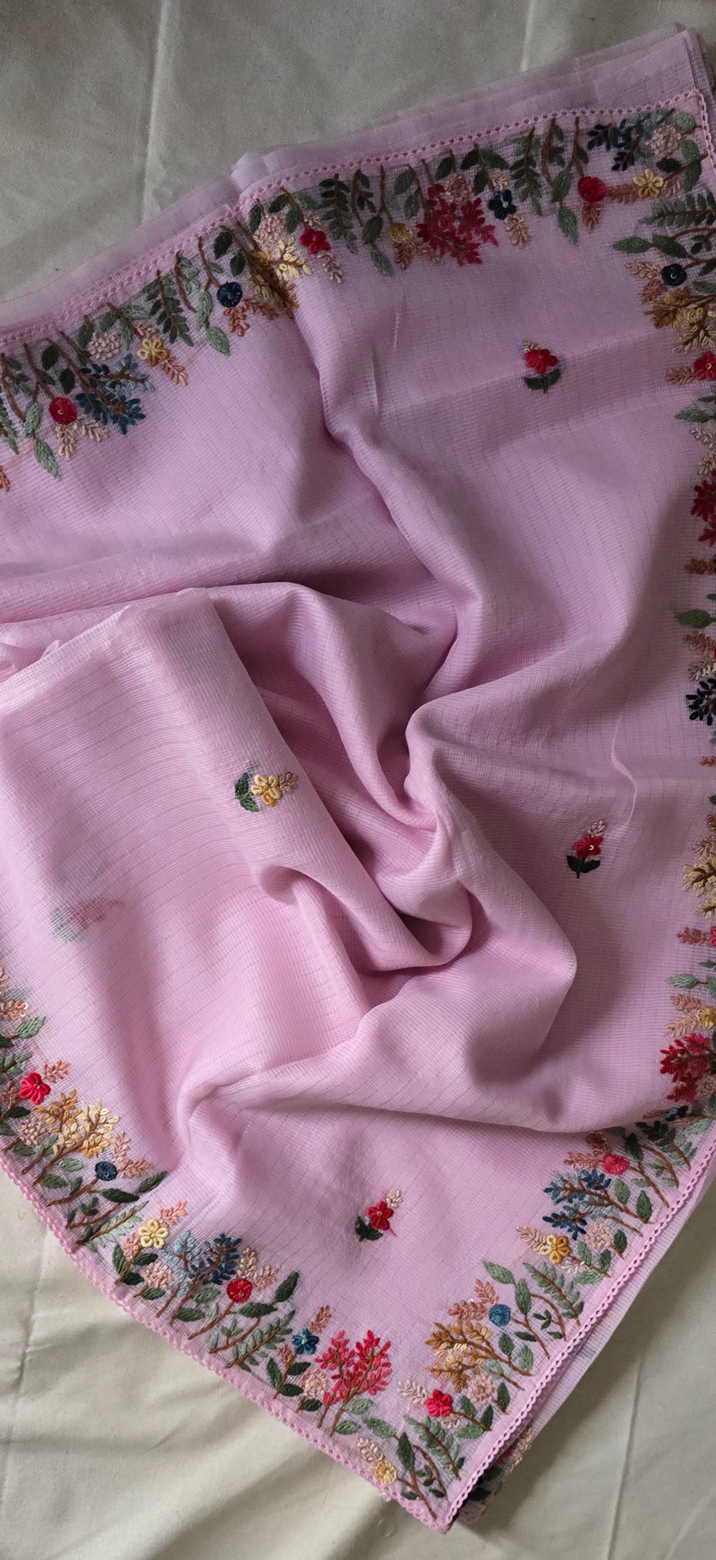 Pink French Knot Kota Saree