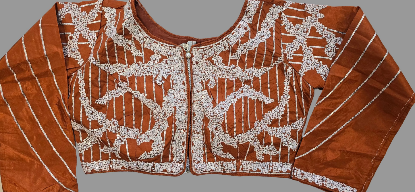 Burnt Orange Saree with Stiched Blouse