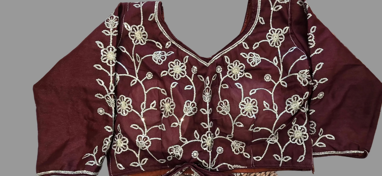Wine Coloured Saree with embroidered blouse