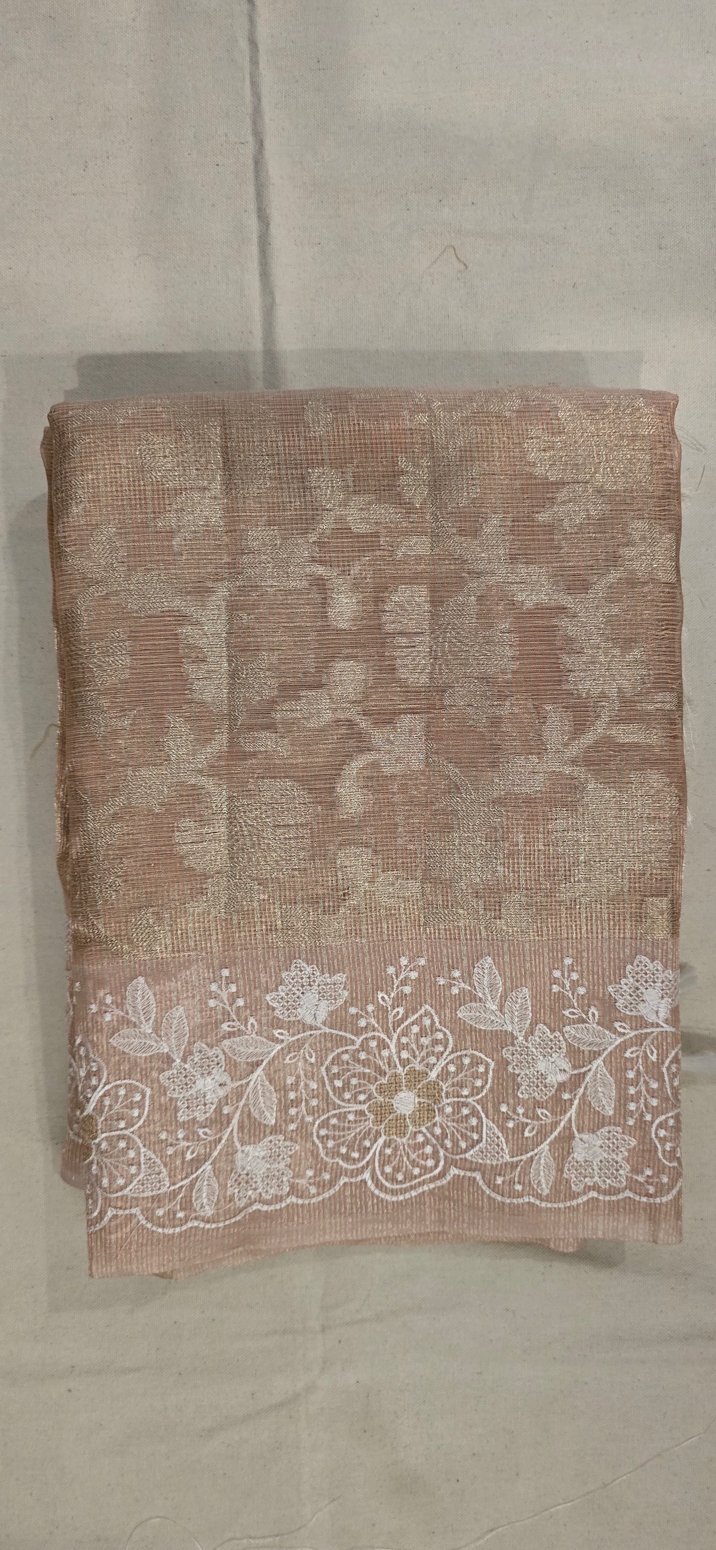 Beige embroidered tissue manipuri Saree