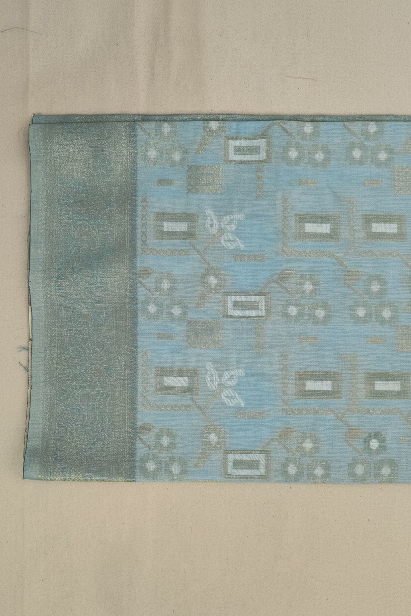 Light Blue Block linen saree