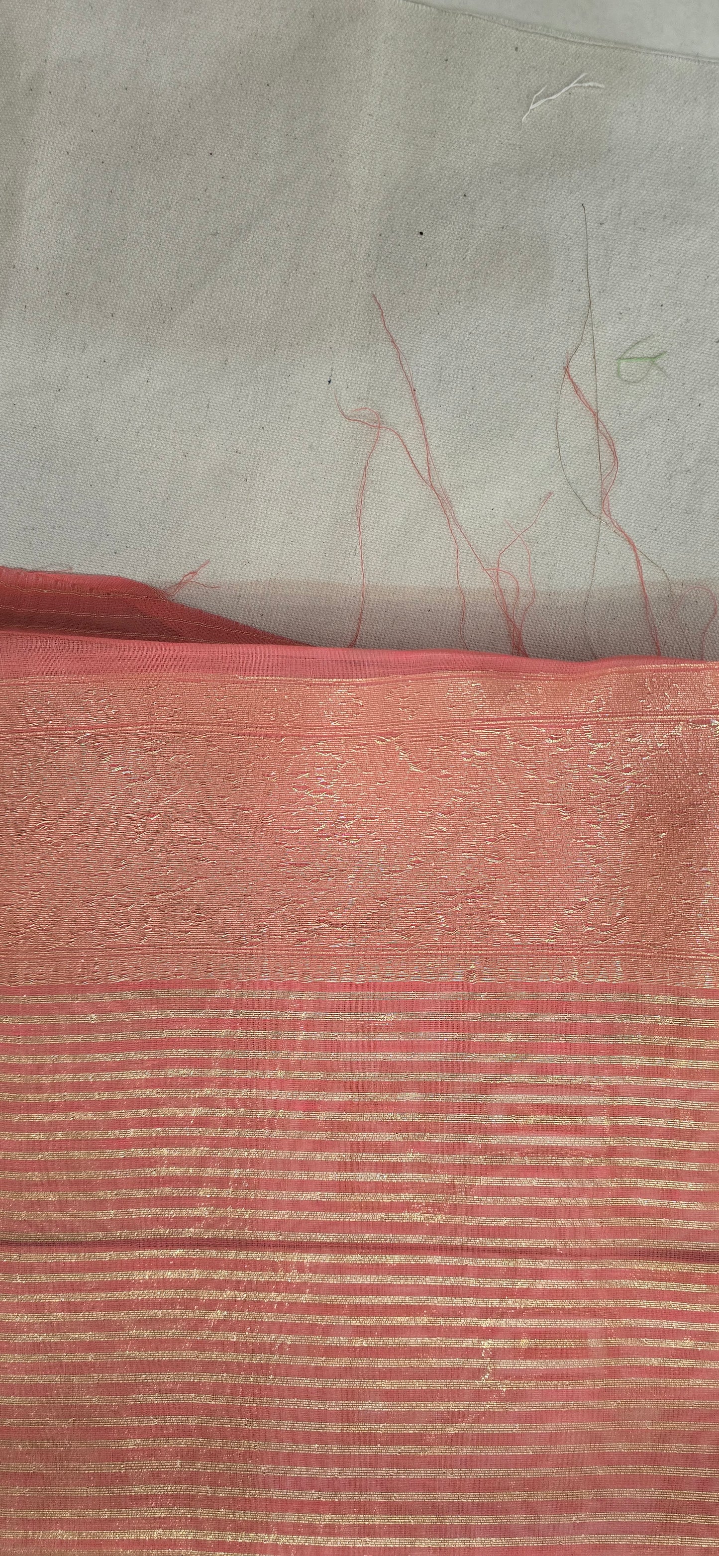 Peach Block Linen Saree