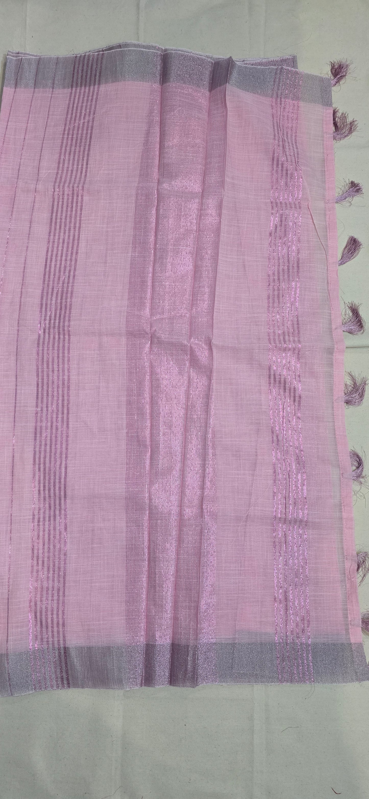 Pink Striped linen Saree