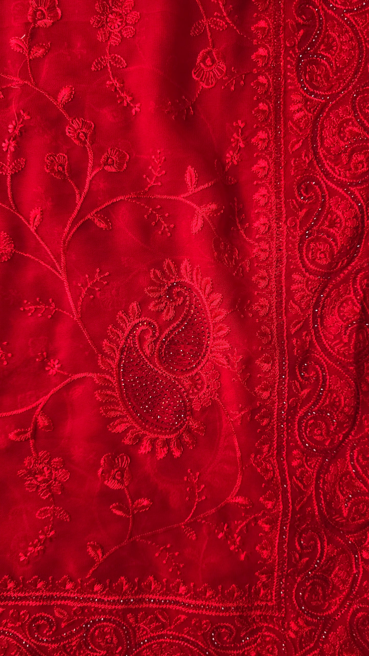 Red georgette Embroidered jarkan work Saree