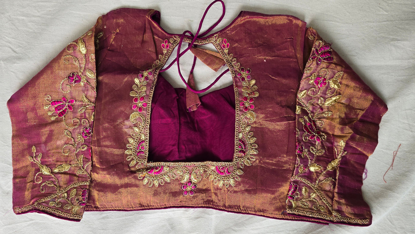 Olive Green Silk Saree with Stiched Blouse