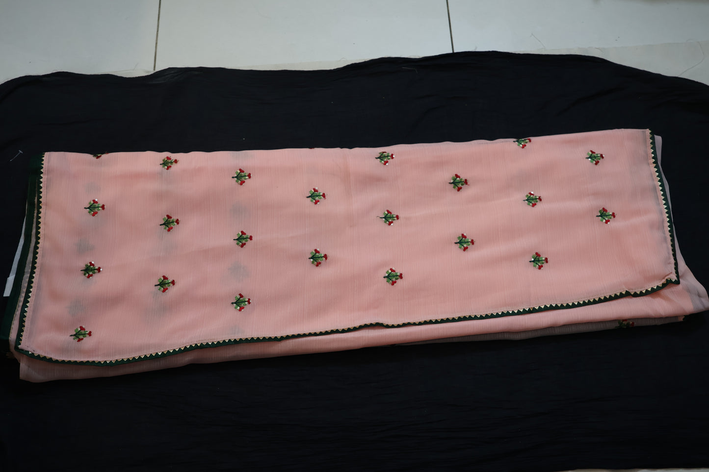 Baby Pink anchal georgette embroidered Saree