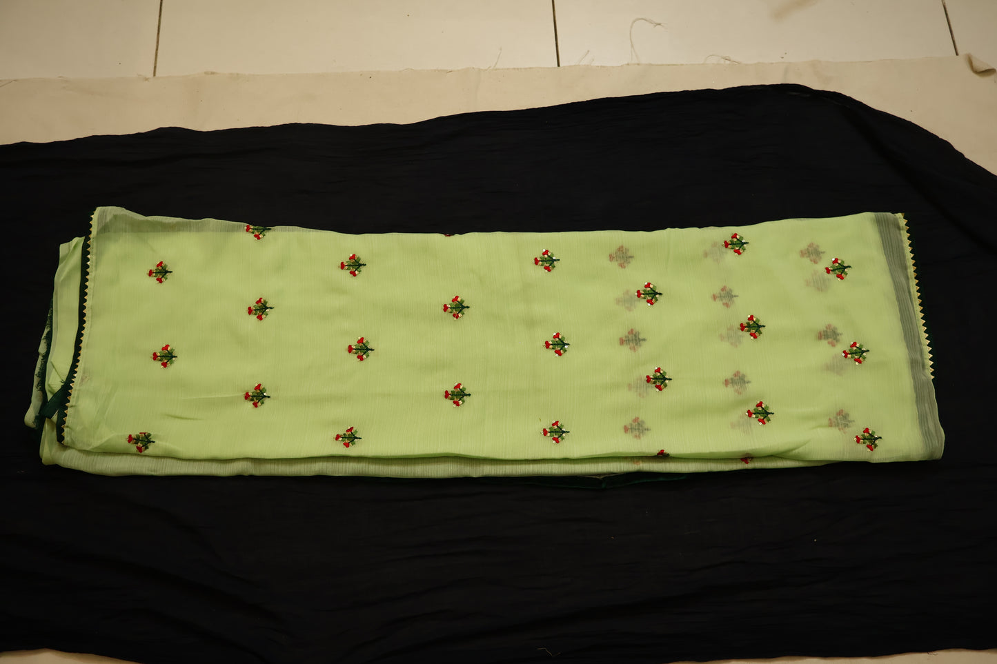 Pista Green anchal georgette embroidered Saree
