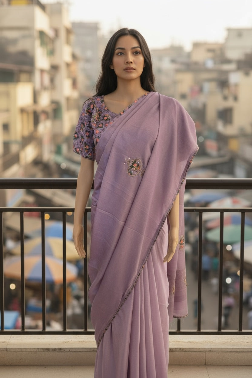 Lavendar Saree with stiched Silk Blouse