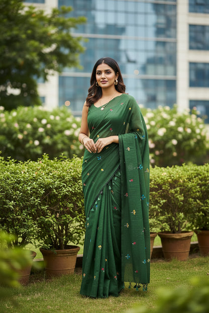 Green Khadi Cotton Saree