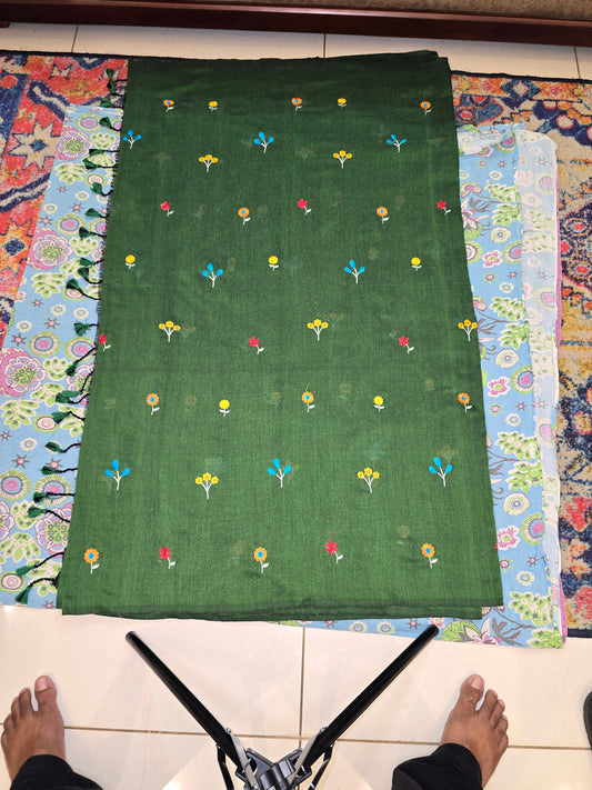 Green Khadi Cotton Overall Flower Saree