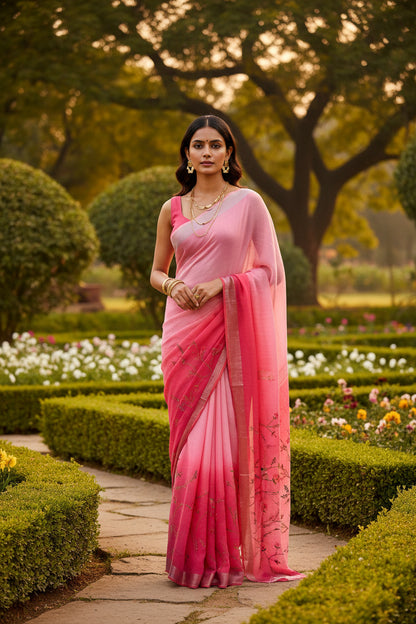 Pink Linen Saree