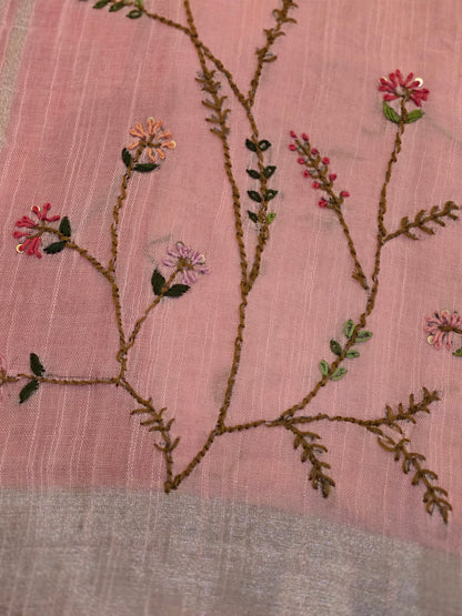 Pink Linen Saree