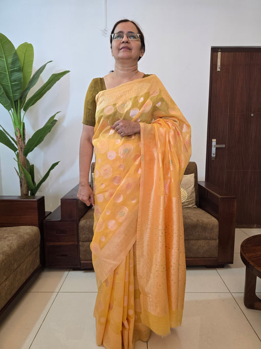 Sunset yellow Rapier silk Saree