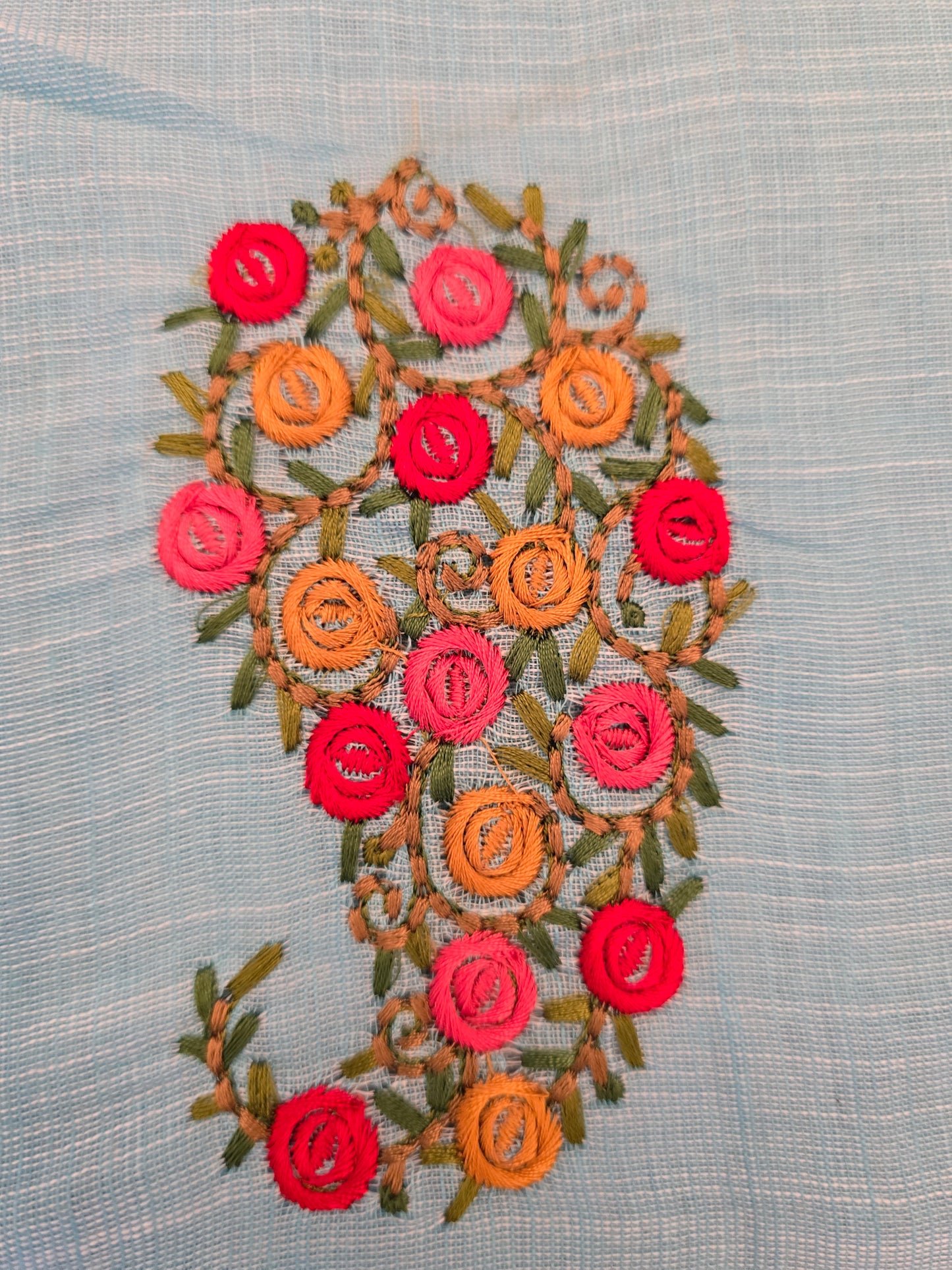 Blue  Linen embroidered Saree