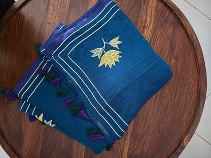 Blue Mul cotton Zardozi Saree
