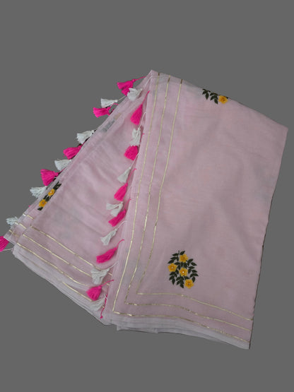 Pink Mul cotton Zardozi Saree