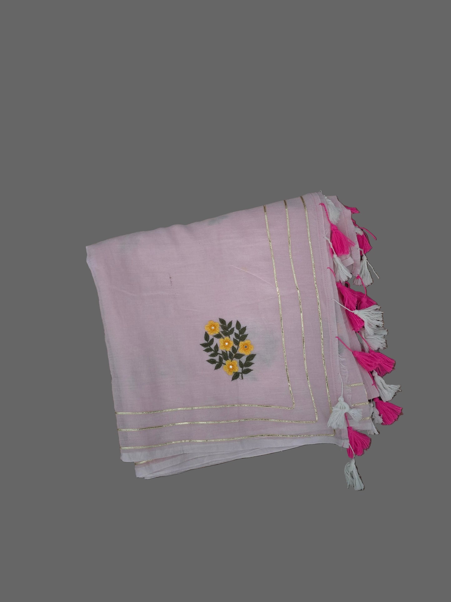 Pink Mul cotton Zardozi Saree