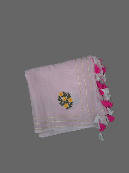 Pink Mul cotton Zardozi Saree