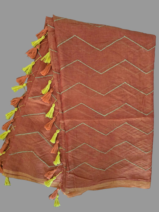 Orange Mul Cotton Saree