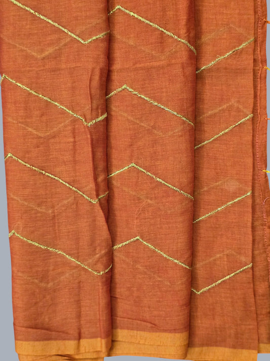 Orange Zigzag Mul Cotton Saree