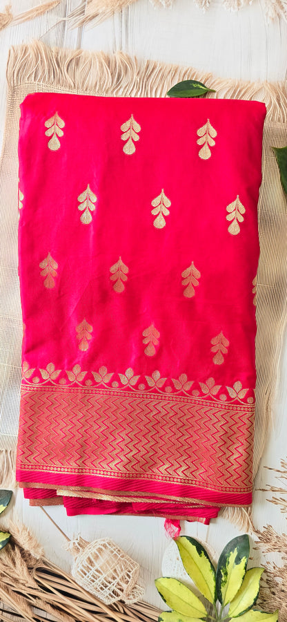 Red Banarsi Mashru Silk Saree
