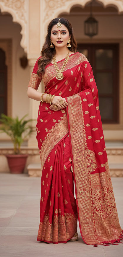 Red Banarsi Mashru Silk Saree