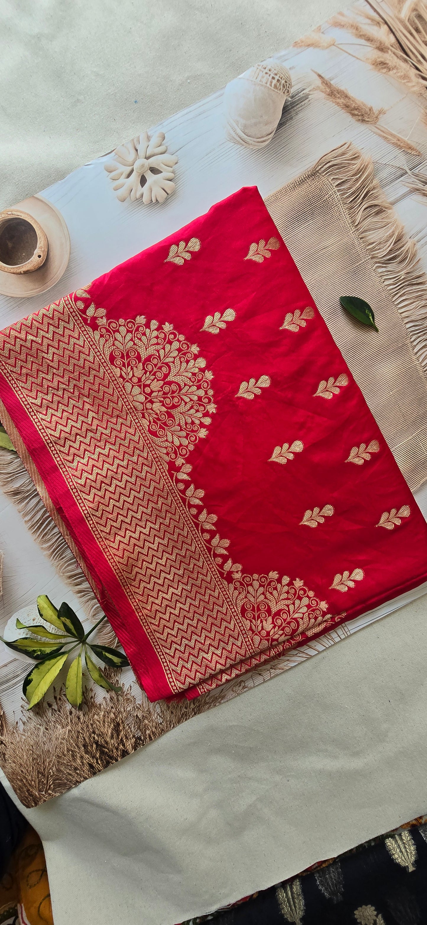 Red Banarsi Mashru Silk Saree