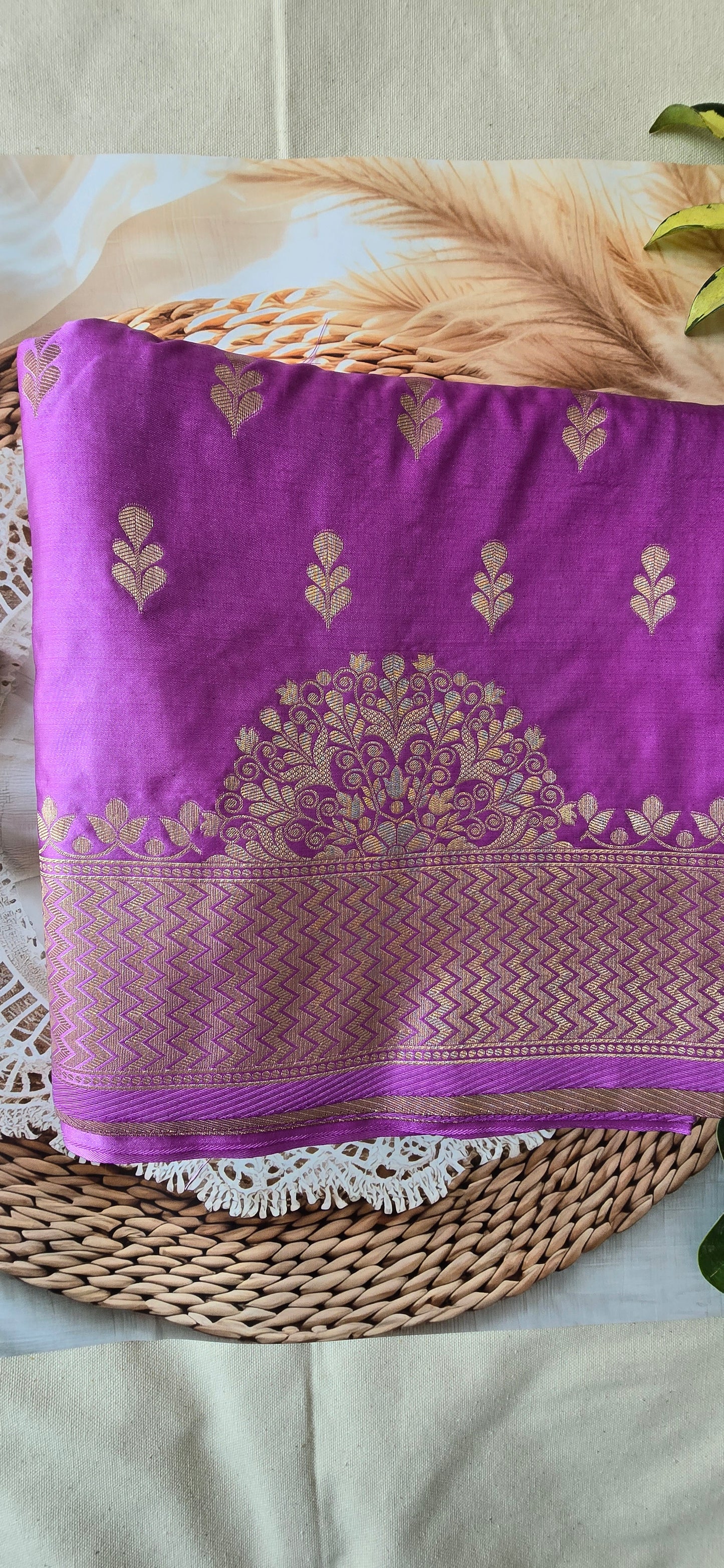 Lavender Banarsi Mashru Katan Saree