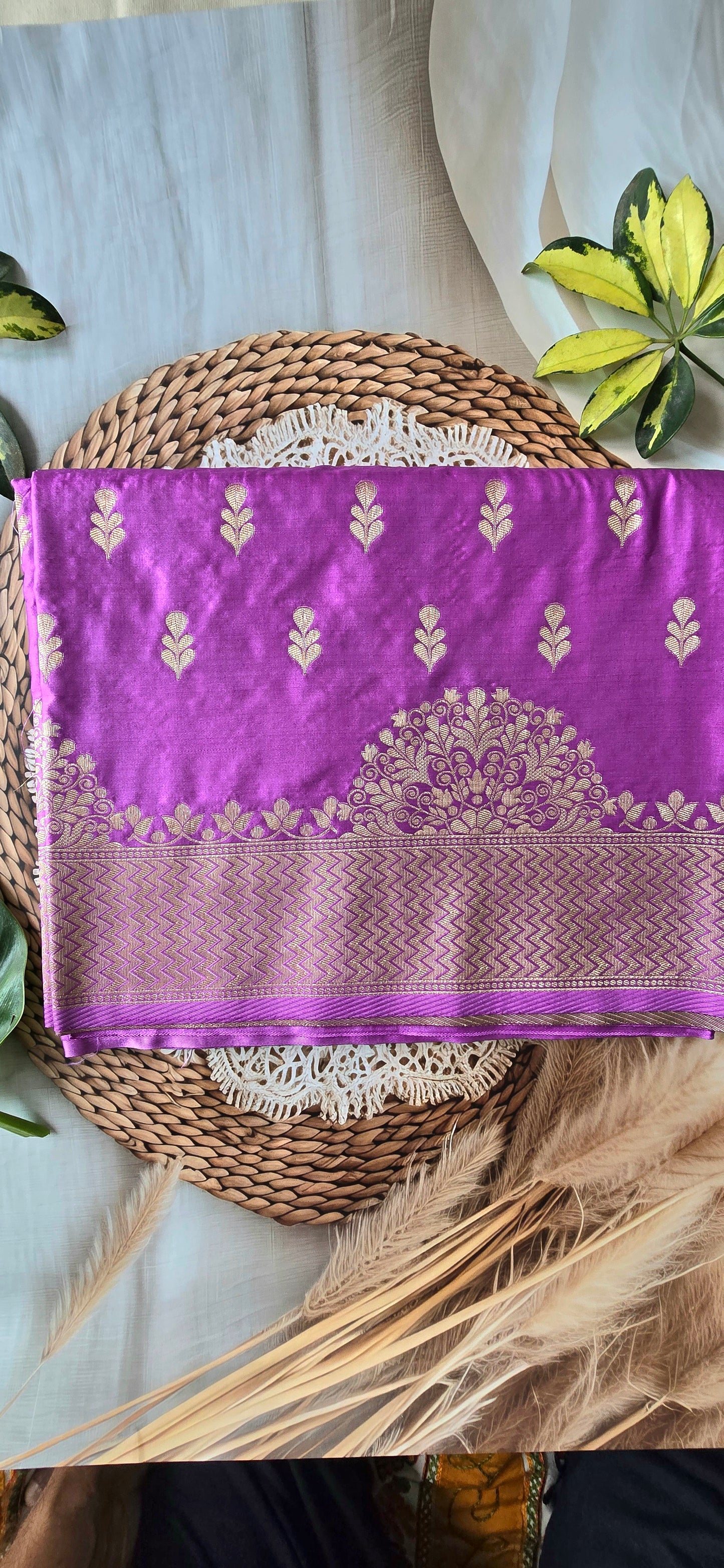 Lavender Banarsi Mashru Katan Saree
