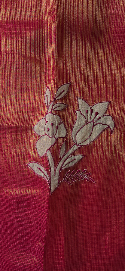 Rust  Tissue  Applique Saree