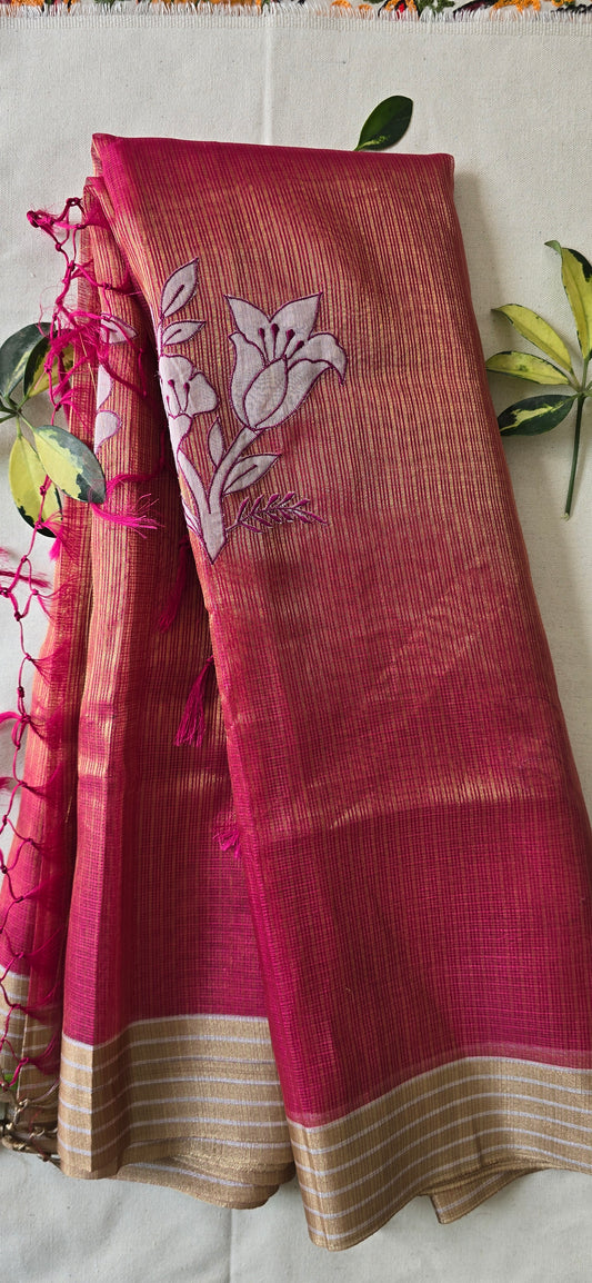 Rust  Tissue  Applique Saree