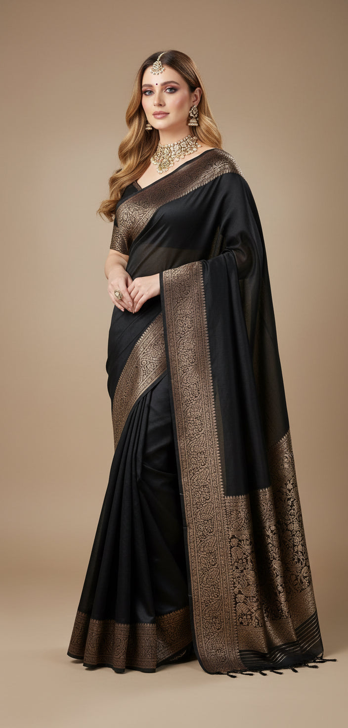 Black Banarsi  Crepe Silk Saree