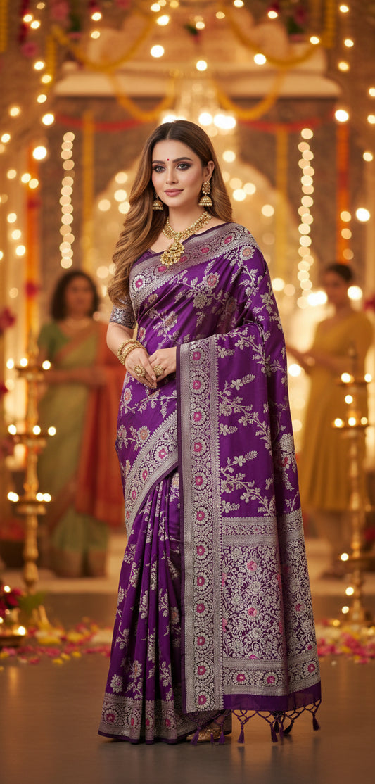 Purple Banarsi Katan Saree