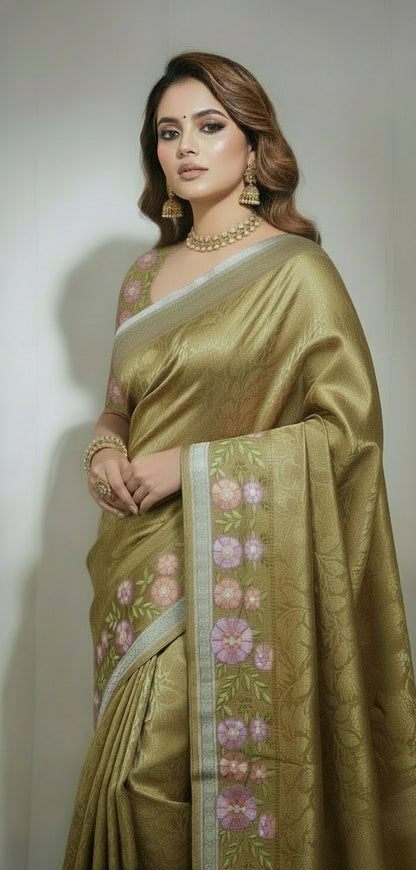 Golden Banarsi  Cutwork Saree