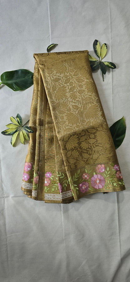 Golden Banarsi  Cutwork Saree