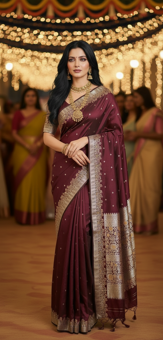 Wine Banarsi Katan Saree