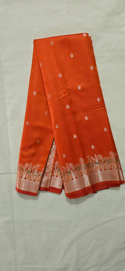 Orange  Banarsi Katan  Saree
