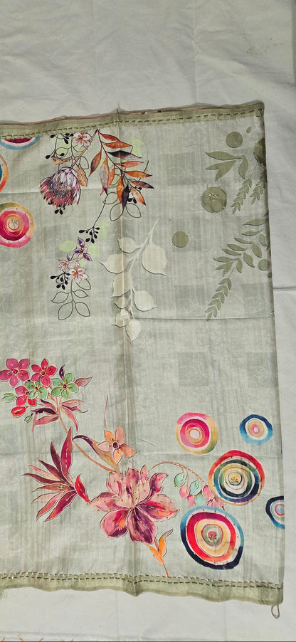 Pista Green Semi Tussar Saree with Digital Print