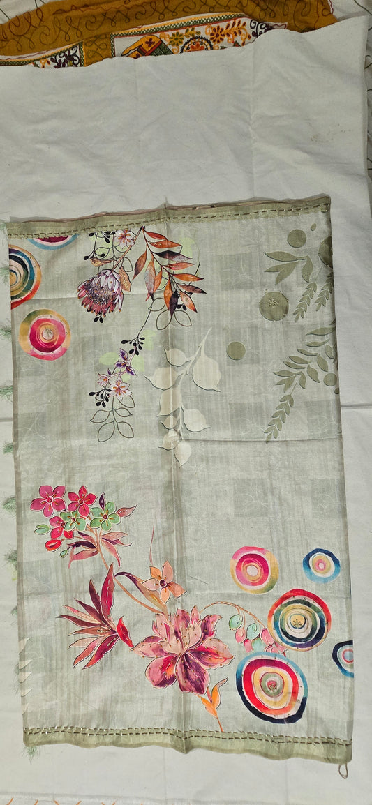 Pista Green Semi Tussar Saree with Digital Print