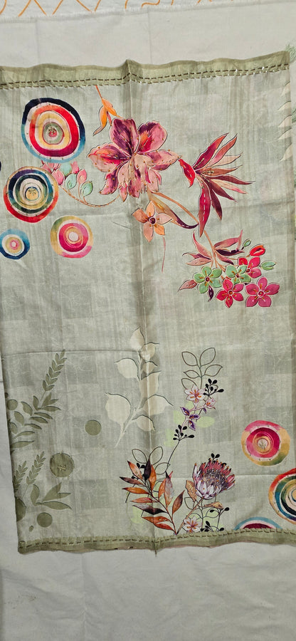 Pista Green Semi Tussar Saree with Digital Print