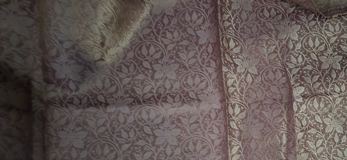 Purple and Pink Dual tone Banarsi Tissue Saree with French Knot Handwork with Jacquard blouse
