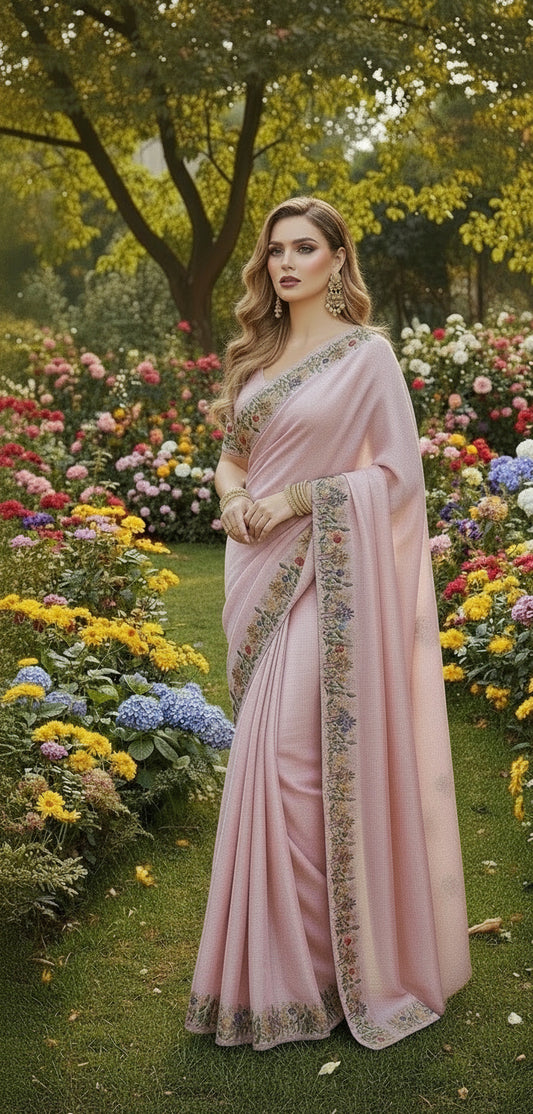 Pink French Knot Kota Saree