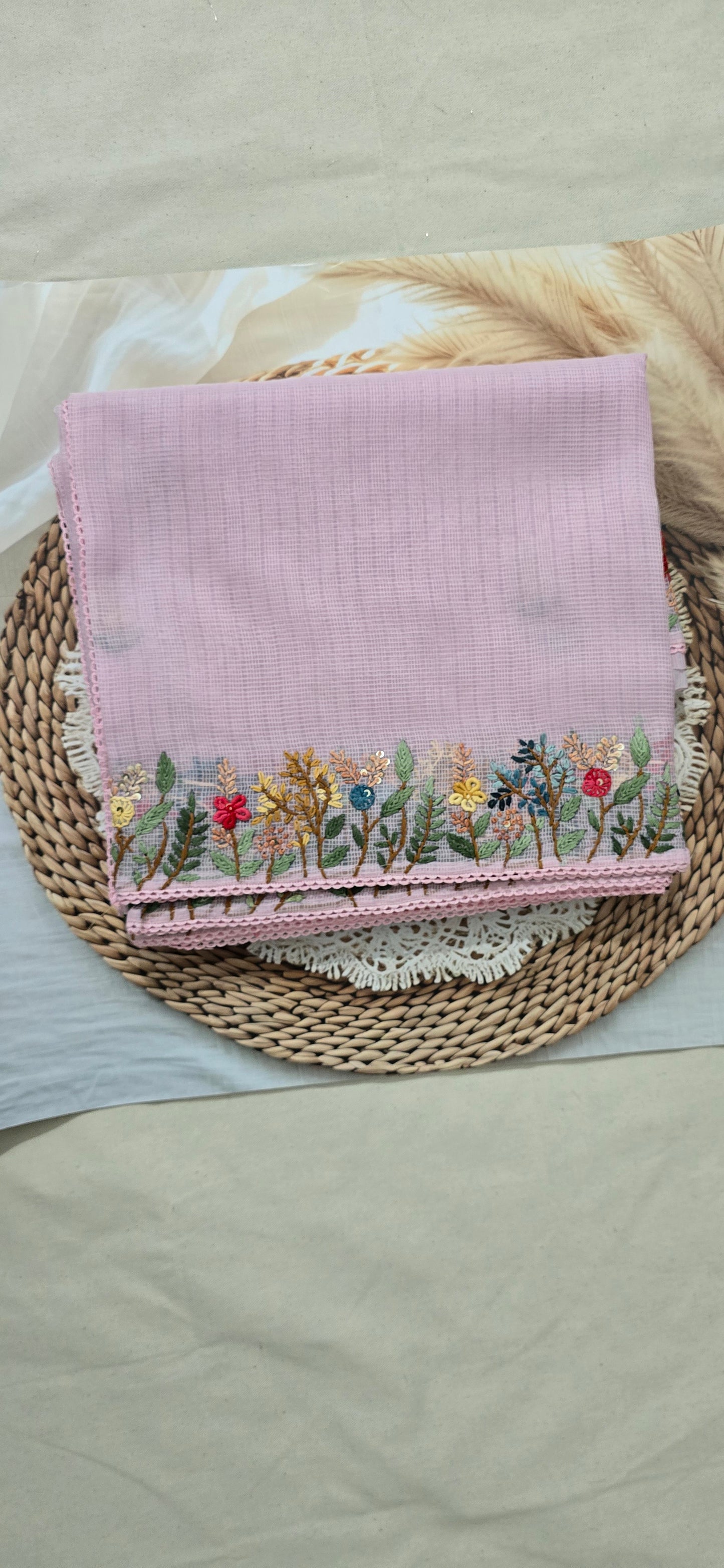 Pink French Knot Kota Saree