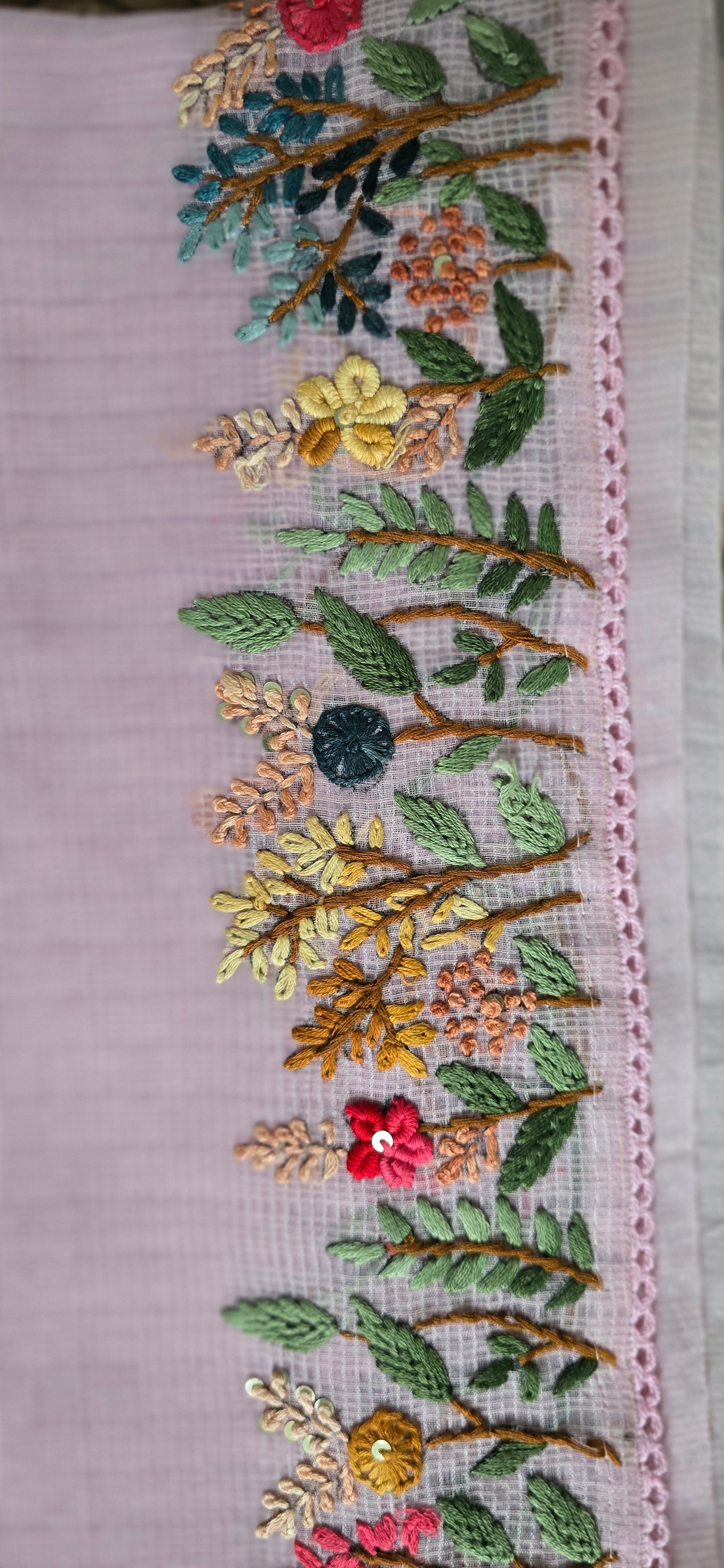 Pink French Knot Kota Saree