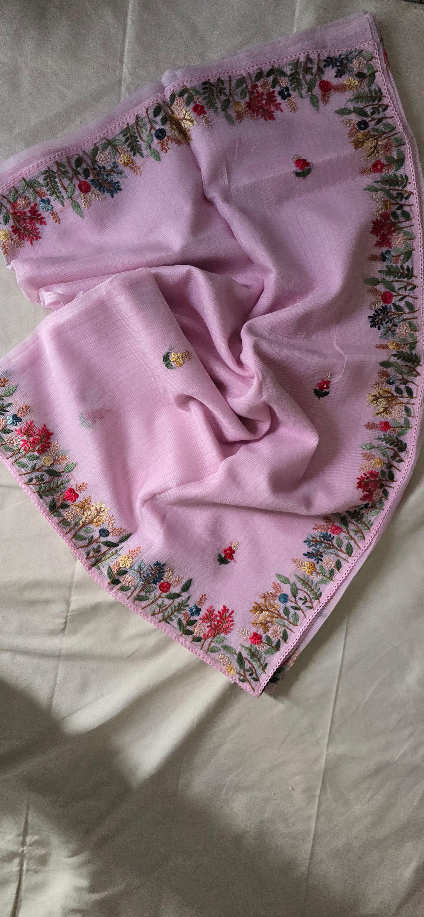 Pink French Knot Kota Saree