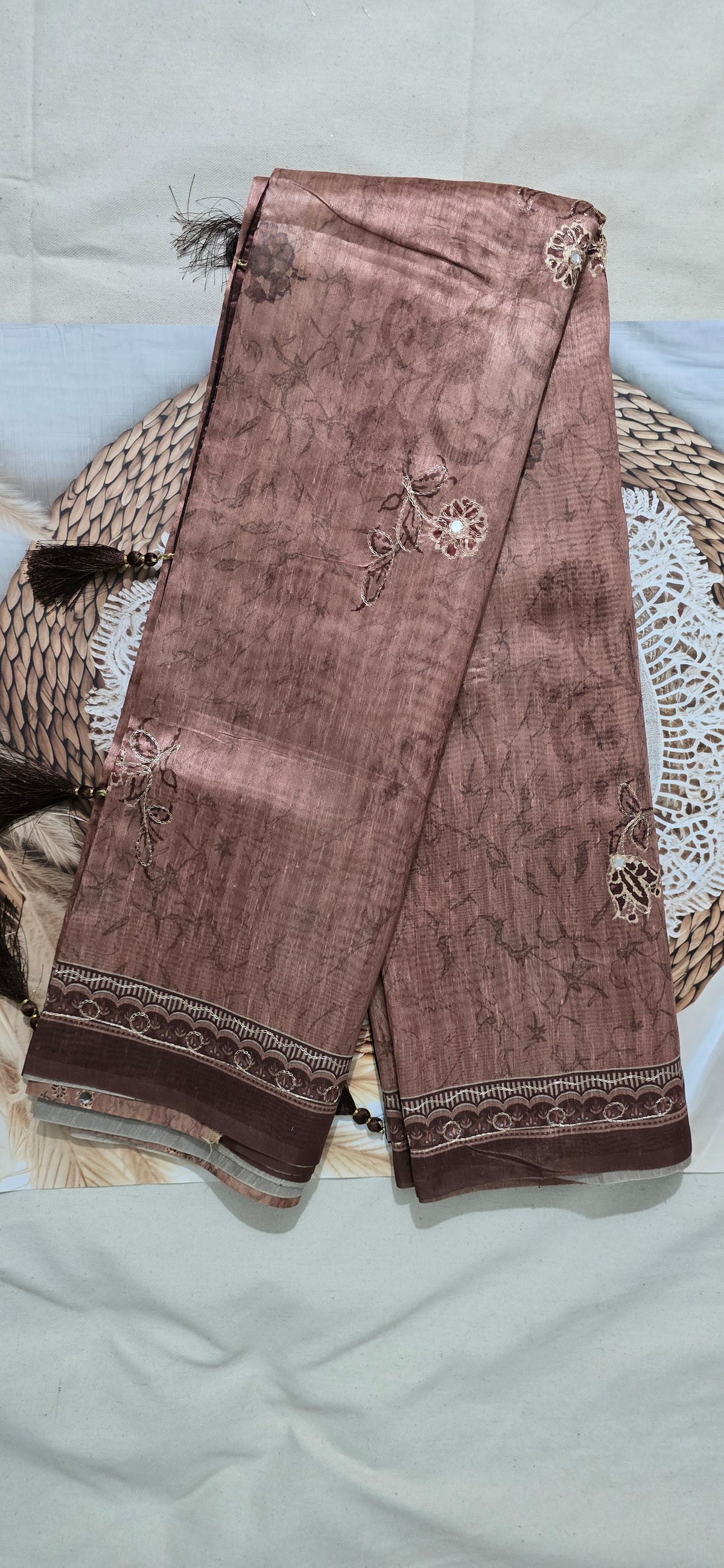 Brown Tussar Silk Zari work with Mirror work Blouse