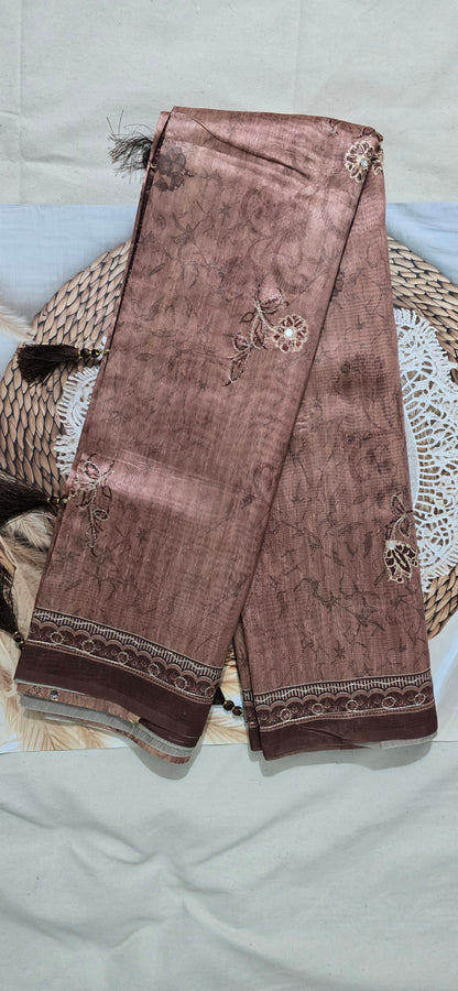Brown Tussar Silk Zari work with Mirror work Blouse