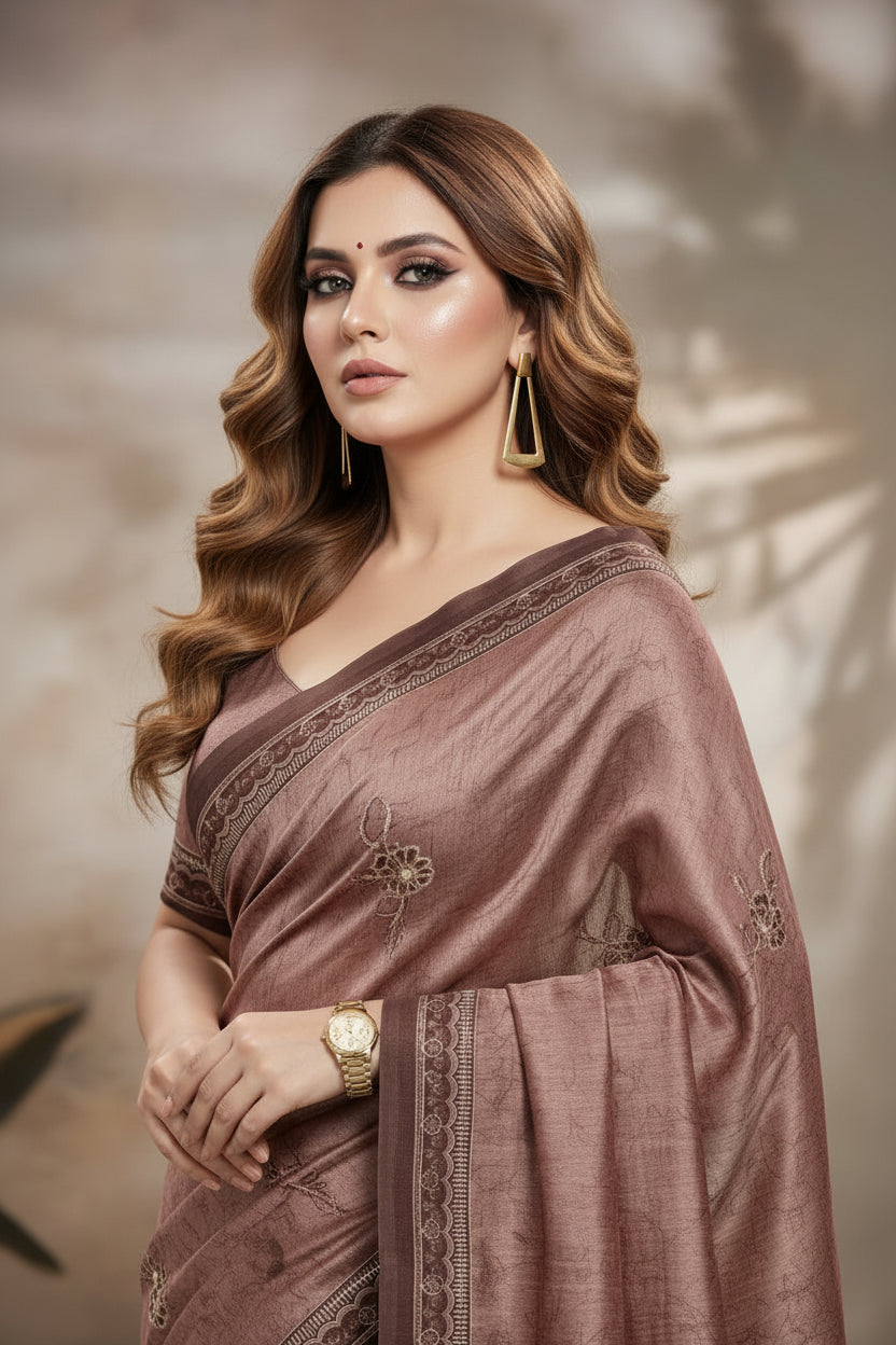 Brown Tussar Silk Zari work with Mirror work Blouse