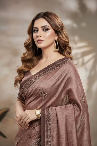 Brown Tussar Silk Zari work with Mirror work Blouse